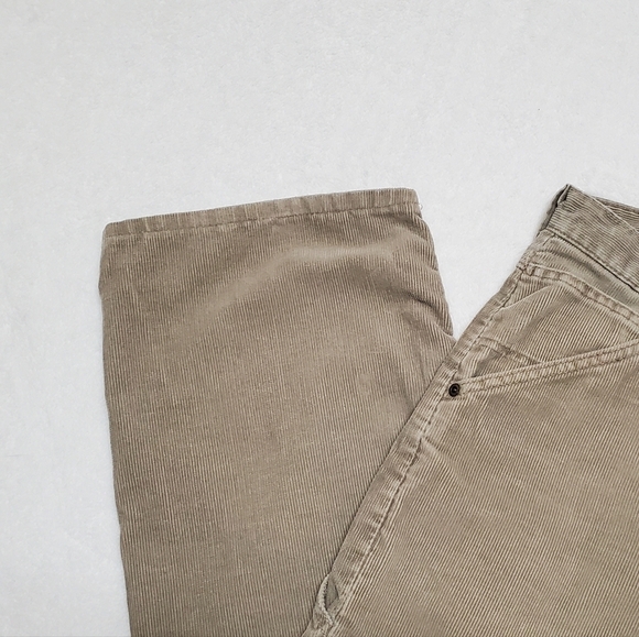 VINTAGE 90s Wrangler Grunge Tan Corduroy High Rise Tapered Leg Cargo Pants 34x30 - Picture 4 of 11